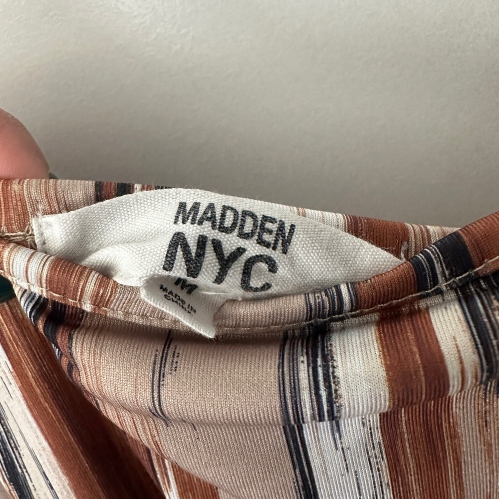Madden NYC Side Ruched Tie-Detail Satin Slip Dress in Brown Multi - Picture 6 of 9